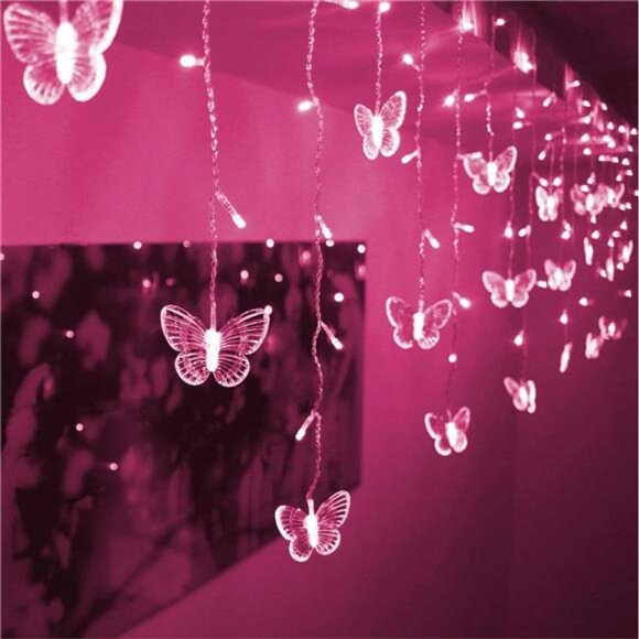 Butterfly Curtain Lights USB Fairy String LED 48 Lights Pink Room Party Wedding - Picture 1 of 8
